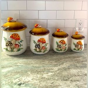 1978 Sears, Roebuck &Co. Merry Mushroom 4 Piece Canister Set with Lids